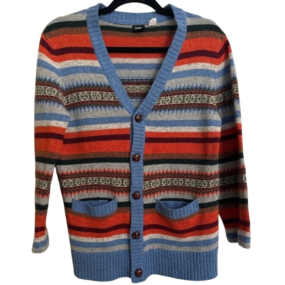 BDG Urban Outfitters Striped Fair Isle Wool Blend Cardigan - Small